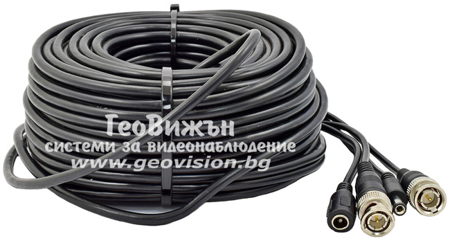 Подробен технически анализ, тест и описание на комбиниран кабел за видеонаблюдение: RG59CU/32CCA + 2x0.35 mm2 CCA, коаксиален + захранване, с кримпнати конектори (BNC-M + DC 5.5x2.1 mm)