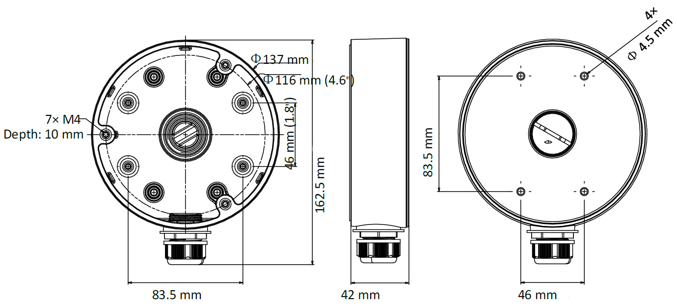 Монтажна основа за камери HIKVISION: DS-1280ZJ-PT6