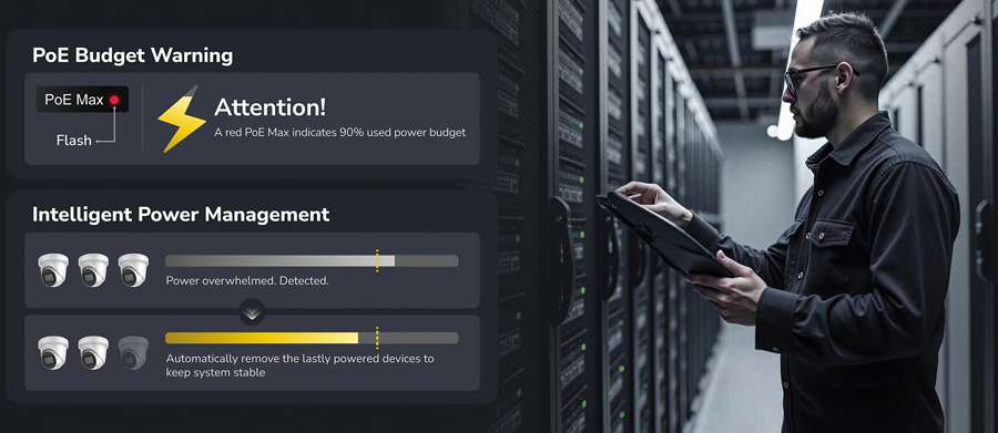 Cudy FS1010PG V2.0: 10 портов суич с 8 x 10/100 Mbps PoE порта + 2 x 10/100/1000 Mbps RJ45 uplink порта. До 30 W на PoE порт. Общ PoE бюджет 120 W