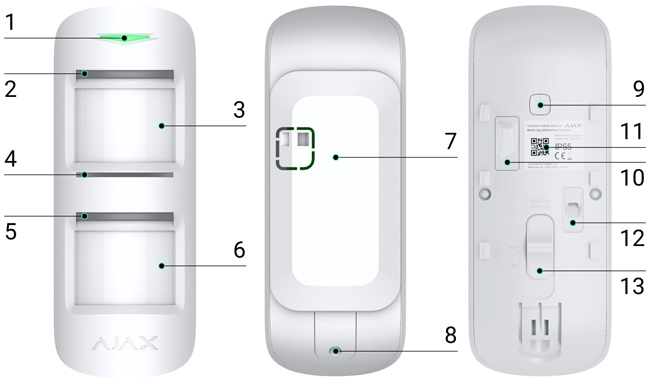 AJAX MotionProtect Outdoor: Безжичен двоен пасивен инфрачервен детектор за движение, разстояние на детекция 3-15 метра и ъгъл 90 градуса, за външен монтаж