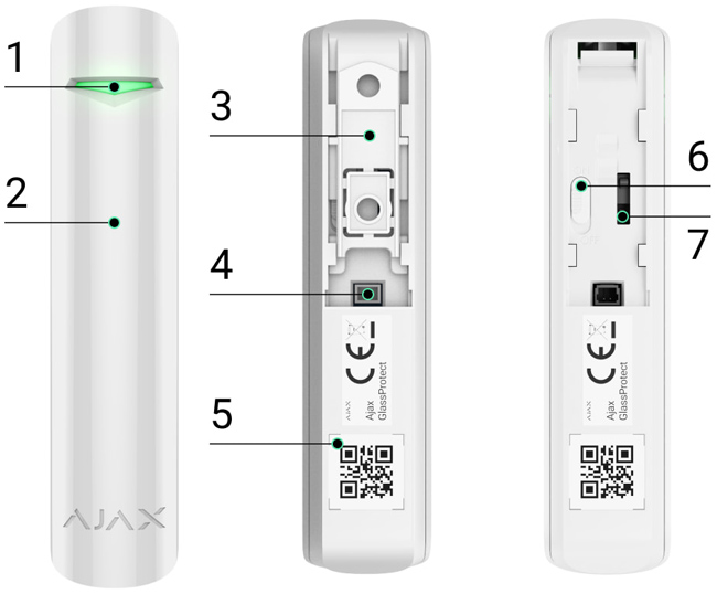 AJAX GlassProtect: Безжичен детектор за счупване на стъкло, разстояние на детекция до 9 метра и ъгъл 180 градуса, за вътрешен монтаж