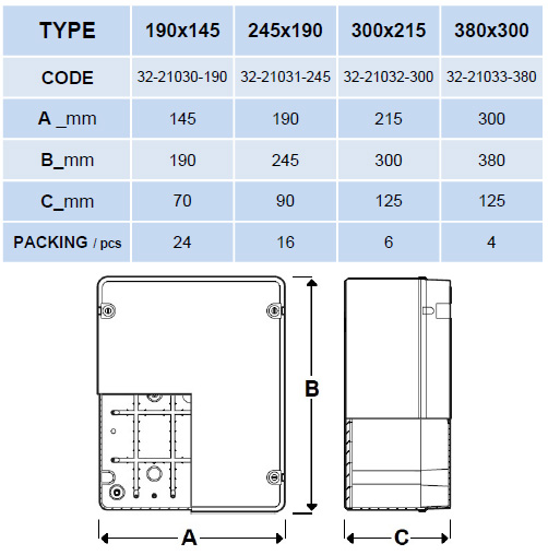 Кутия с капак на винтове COURBI 32-21032-300: 300x215x125 mm. Прахо и влагозащитена - IP65