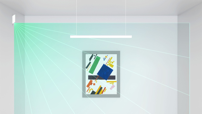 AJAX MotionProtect Curtain: Безжичен пасивен инфрачервен детектор за движение тип завеса, разстояние на детекция 15 метра, хоризонтален ъгъл 6 градуса/вертикален ъгъл 90 градуса, за вътрешен монтаж