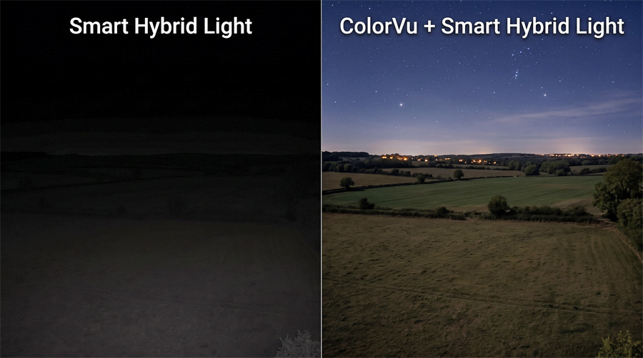 Сравнение в пълен мрак на Smart Hybrid Light и ColorVu