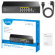 Cudy GS1010PE V2.0: 10 портов суич с 8 x 10/100/1000 Mbps PoE порта + 2 x 10/100/1000 Mbps RJ45 uplink порта. До 30 W на PoE порт. Общ PoE бюджет 120 W