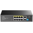 Cudy FS1010PG V2.0: 10 портов суич с 8 x 10/100 Mbps PoE порта + 2 x 10/100/1000 Mbps RJ45 uplink порта. До 30 W на PoE порт. Общ PoE бюджет 120 W