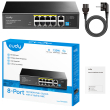 Cudy FS1010PG V2.0: 10 портов суич с 8 x 10/100 Mbps PoE порта + 2 x 10/100/1000 Mbps RJ45 uplink порта. До 30 W на PoE порт. Общ PoE бюджет 120 W