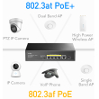 Cudy GS1005PTS1: 6 портов суич с 4 x 10/100/1000 Mbps PoE порта + 1 x 10/100/1000 Mbps uplink порт + 1 x 1 Gbps SFP uplink порт. Hi-PoE до 60W на порт 1. До 30 W на портове 2-4. Общ PoE капацитет 120W