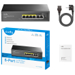 Cudy FS1006P V3.0: 6 портов суич с 4 x 10/100 Mbps PoE порта + 2 x 10/100 Mbps RJ45 uplink порта. До 30 W на PoE порт. Общ PoE бюджет 60 W
