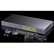 Cudy GS1020PS2: 18 портов суич с 16 x 10/100/1000 Mbps PoE порта + 2 x 1 Gbps SFP uplink порт. До 30 W на PoE портове 1-16. Общ PoE капацитет 200 W