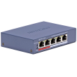 HIKVISION DS-3E0105P-E/M(C): 5 портов суич с 4 x 10/100 Mbps PoE порта + 1 x 10/100 Mbps RJ45 uplink порт. До 30 W на порт. Общ PoE бюджет 45 W