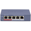 HIKVISION DS-3E0105P-E/M(C): 5 портов суич с 4 x 10/100 Mbps PoE порта + 1 x 10/100 Mbps RJ45 uplink порт. До 30 W на порт. Общ PoE бюджет 45 W