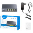 Cudy GS105P V1.0: 5 портов суич с 4 x 10/100/1000 Mbps PoE порта + 1 x 10/100/1000 Mbps RJ45 uplink порт. До 30 W на PoE порт. Общ PoE бюджет 36 W