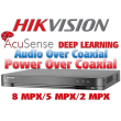 4 канален професионален AcuSense цифров видеорекордер HIKVISION iDS-7204HUHI-M1/P(STD)(C)/4A+4/1ALM, с поддръжка на Power Over Coaxial захранване по коаксиален кабел. Поддържа 4 HD-TVI камери до 5 MPX