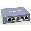 HIKVISION DS-3E0105P-E: 5 портов суич с 4 x 10/100 Mbps PoE порта + 1 x 10/100 Mbps uplink порт, до 30 W на порт. Общ PoE капацитет 58 W
