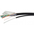 Кабел мрежов FTP/M Cat5e 4x2x24 AWG CU със стоманено носещо въже: черен, изцяло медни жила, екраниран с алуминиево фолио