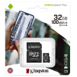 MicroSDHC карта памет: Kingston 32 GB Canvas Select Plus със SD адаптер. Class 10 UHS U1, скорост на четене 100 MB/s, скорост на запис 10 MB/s