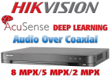 16 канален професионален 4K AcuSense цифров видеорекордер HIKVISION iDS-7216HUHI-M2/S(E)A. Поддържа 16 HD-TVI камери до 8 MPX + 16 IP камери до 8 MPX. С Audio Over Coaxial. 2 SATA порта. С аларми