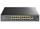 Cudy FS1018PS1 V4.0: 18 портов суич с 16 x 10/100 PoE порта + 1 x 10/100/1000 Mbps RJ45 uplink порт + 1x10/100/1000 Mbps combo порт (RJ45 и SFP). До 30 W на PoE порт. Общ PoE бюджет 200 W