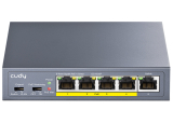 Cudy GS1005P V2.0: 5 портов суич с 4 x 10/100/1000 Mbps PoE порта + 1 x 10/100/1000 Mbps RJ45 uplink порт. До 30 W на PoE порт. Общ PoE бюджет 60 W