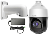 Въртяща мрежова IP камера HIKVISION HiLook PTZ-N4225I-DE(H): 2 MPX, 25x оптично увеличение, с аналитични функции, инфрачервено осветление до 100 метра, със стенна стойка и захранване