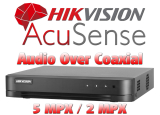 4 канален професионален 4K AcuSense цифров видеорекордер HIKVISION iDS-7204HUHI-M1/XT/A. Поддържа 4 HD-TVI камери до 5 MPX + 4 IP камери до 8 MPX. С Audio Over Coaxial