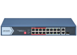 HIKVISION DS-3E0318P-E/M(C): 18 портов суич с 16x10/100 Mbps PoE порта + 1x10/100/1000 Mbps RJ45 uplink порт + 1x10/100/1000 Mbps RJ45 combo порт (RJ45 и SFP). Общ PoE бюджет 130 W