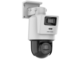 Въртяща двусензорна IP камера TandemVu HIKVISION DS-2SE2C400MWG-E1/14: 4 MPX, 2.8 и 8 mm обективи, Smart Hybrid Light комбинирано БЯЛО и инфрачервено осветление до 30 метра, микрофон и говорител