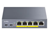 Cudy GS105P V1.0: 5 портов суич с 4 x 10/100/1000 Mbps PoE порта + 1 x 10/100/1000 Mbps RJ45 uplink порт. До 30 W на PoE порт. Общ PoE бюджет 36 W