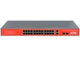 Wi-Tek WI-PS526G: 28 портов суич с 24 x 10/100 Mbps PoE порта + 2 x 1 Gbps uplink порта + 2 x 10/100 Mbps SPF uplink порта. Hi-PoE до 60W на порт 1-2. До 30 W на порт 3-24. Общ PoE капацитет 150 W