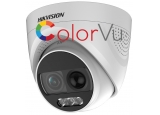 HD-TVI/AHD/CVI/CVBS куполна камера HIKVISION DS-2CE72DF3T-PIRXOS: 2 MPX 1920x1080. ColorVu технология с вградено бяло LED осветление до 20 метра, вграден микрофон, PIR сензор, сирена, обектив 2.8 mm