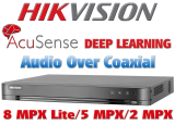 4 канален професионален AcuSense цифров видеорекордер HIKVISION iDS-7204HUHI-M1/S(C). Поддържа 4 HD-TVI камери до 5 MPX + 4 IP камери до 8 MPX. С Audio Over Coaxial