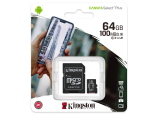 MicroSDHC карта памет: Kingston 64 GB Canvas Select Plus със SD адаптер. Class 10 UHS U1, скорост на четене 100 MB/s, скорост на запис 10 MB/s