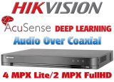 4 канален професионален AcuSense цифров видеорекордер HIKVISION iDS-7204HQHI-M1/FA(C). Поддържа 4 HD-TVI камери до 4 MPX + 2 IP камери до 6 MPX. С Audio Over Coaxial