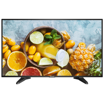 Монитор HIKVISION DS-D5043QE: размер на екрана 43 инча, резолюция FullHD 1080p 1920x1080 при 60 Hz, IPS панел, HDMI и VGA видео входове, вградени високоговорители