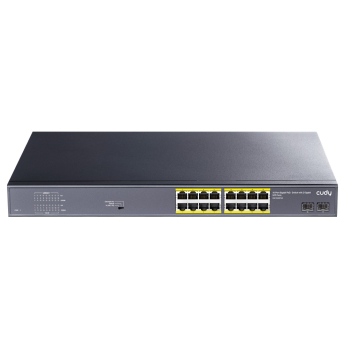 Cudy GS1020PS2: 18 портов суич с 16 x 10/100/1000 Mbps PoE порта + 2 x 1 Gbps SFP uplink порт. До 30 W на PoE портове 1-16. Общ PoE капацитет 200 W