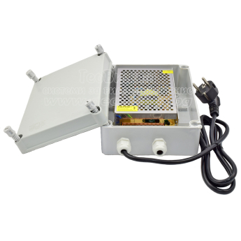 Захранващ блок в ПВЦ кутия CV-PSU12V5A: 220 V AC - 12 V DC, 5 A/60 W, стабилизиран, 2 DC изхода, със захранващ кабел