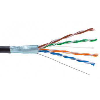 KELine KE300S24PE-RLX: Кабел мрежов FTP (F/UTP), Cat.5e, 4x2xAWG24, 300 Mhz, черен, изцяло медни жила, екраниран, PE външна изолация. За външен монтаж, устойчив на вода, влага и UV лъчи