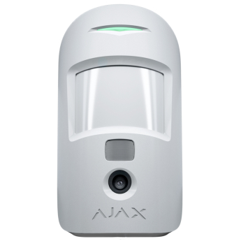 AJAX MotionCam: Безжичен пасивен инфрачервен детектор за движение с вградена камера за визуална верификация при аларма, разстояние на детекция 12 метра и ъгъл 88 градуса, за вътрешен монтаж