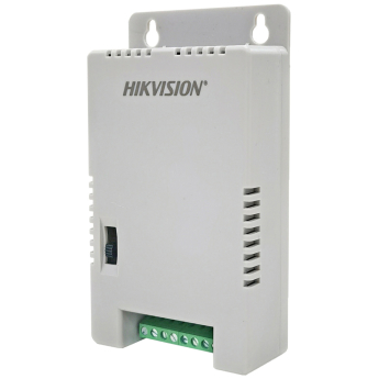 4 канален захранващ блок HIKVISION DS-2FA1225-C4: 150-285 V AC - 12V/13.5C/15V DC, 4 A/48 W, 4 изхода със самовъзстановяващи се предпазители по 1 А/12 W и LED индикация на всеки канал