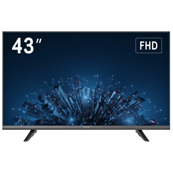 Монитор HIKVISION DS-D5043F3-1V0S: размер на екрана 43 инча, резолюция FullHD 1080p 1920x1080 при 60 Hz, VA панел, HDMI и VGA видео входове, вградени високоговорители