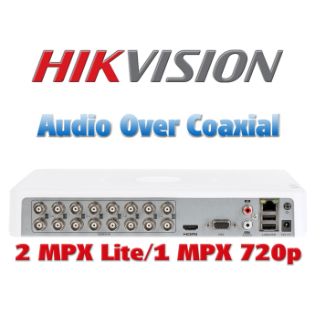 16 канален бюджетен цифров видеорекордер HIKVISION DS-7116HGHI-K1(C)(S). Поддържа 16 HD-TVI камери до 2 MPX + 2 IP камери до 5 MPX. С Audio Over Coaxial