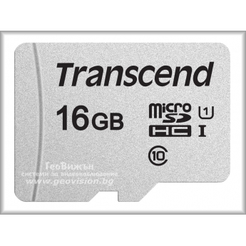 MicroSD карта памет: Transcend 16 GB, Class10 UHS-I: скорост на четене до 95 MB/s, скорост на запис до 45 MB/s