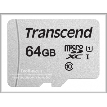 MicroSD карта памет: Transcend 64 GB, Class10 UHS-I: скорост на четене до 95 MB/s, скорост на запис до 45 MB/s