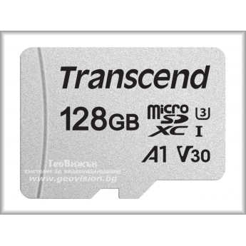 MicroSD карта памет: Transcend 128 GB, Class10 UHS-I: скорост на четене до 95 MB/s, скорост на запис до 45 MB/s