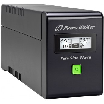 UPS PowerWalker VI800SW, 600VA 360W Max, Line Interactive, чиста синусоида, 1 Батерия 12V/7 Ah, LCD панел, RJ45 защита