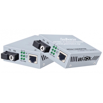 Медиа конвертор за пренос на видео и данни по оптичен кабел до 25 км Wi-Tek: WI-MC101M - 100 Mbps