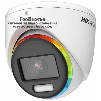 HD-TVI/AHD/CVI/CVBS куполна камера HIKVISION DS-2CE70DF8T-MF: 2 мегапиксела 1920x1080 px. С вградено бяло LED осветление и алармена светлина, Обектив: фиксиран 3.6 mm