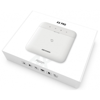 HIKVISION DS-PWA96-M-WE: Безжичен алармен панел AX PRO с видео верификация и поддръжка до 96 безжични зони. Вграден Wi-Fi модул, 3G/4G модул и 2 слота за SIM карти
