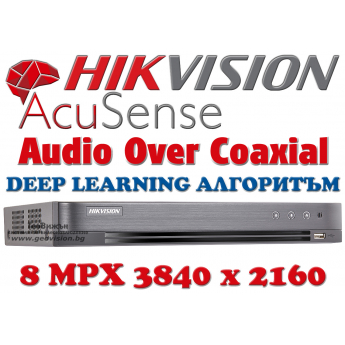 8 канален професионален 4K цифров видеорекордер HIKVISION iDS-7208HUHI-M2/S, с AcuSense технология и Deep Learning алгоритъм. Поддържа 8 HD-TVI камери до 8 MPX